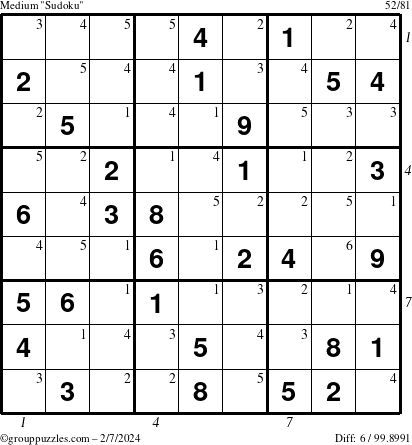 The grouppuzzles.com Medium Sudoku puzzle for Wednesday February 7, 2024 with all 6 steps marked