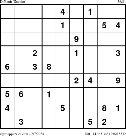 The grouppuzzles.com Difficult Sudoku puzzle for Wednesday February 7, 2024