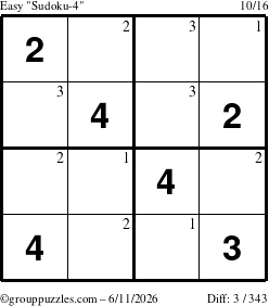 The grouppuzzles.com Easy Sudoku-4 puzzle for Thursday June 11, 2026 with the first 3 steps marked