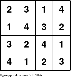 The grouppuzzles.com Answer grid for the Sudoku-4 puzzle for Thursday June 11, 2026