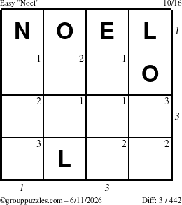 The grouppuzzles.com Easy Noel puzzle for Thursday June 11, 2026 with all 3 steps marked