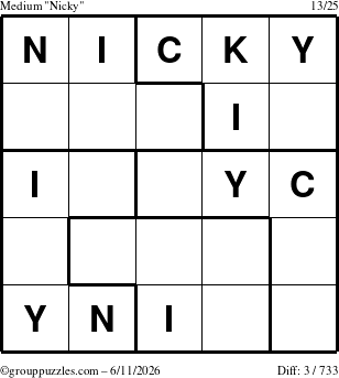 The grouppuzzles.com Medium Nicky puzzle for Thursday June 11, 2026