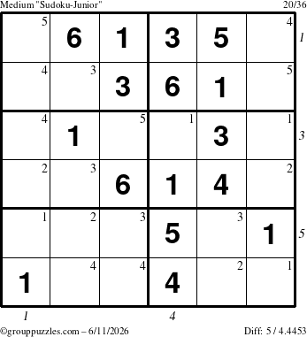 The grouppuzzles.com Medium Sudoku-Junior puzzle for Thursday June 11, 2026 with all 5 steps marked
