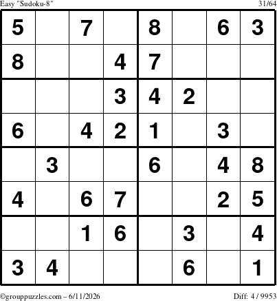 The grouppuzzles.com Easy Sudoku-8 puzzle for Thursday June 11, 2026