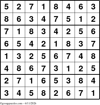 The grouppuzzles.com Answer grid for the Sudoku-8 puzzle for Thursday June 11, 2026