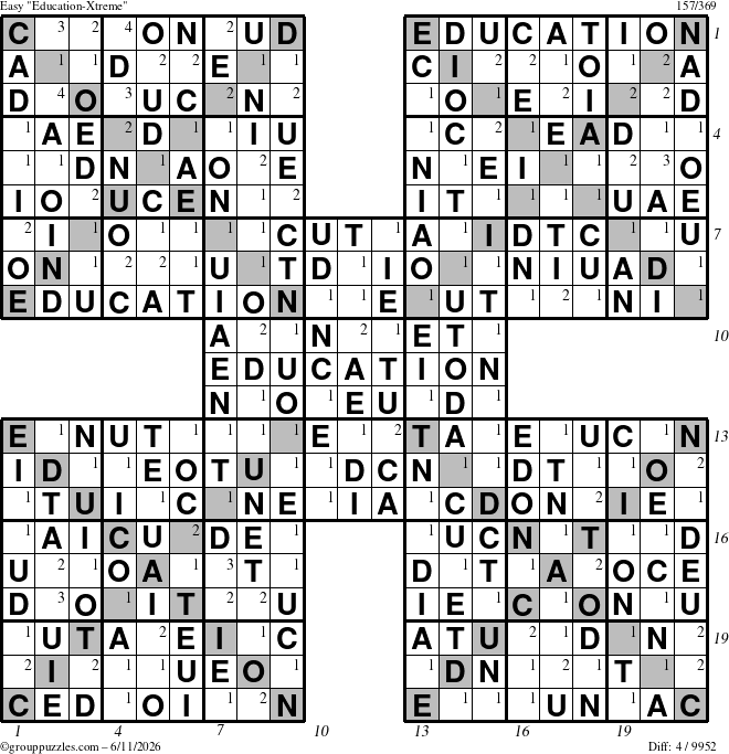The grouppuzzles.com Easy Education-Xtreme puzzle for Thursday June 11, 2026, suitable for printing, with all 4 steps marked