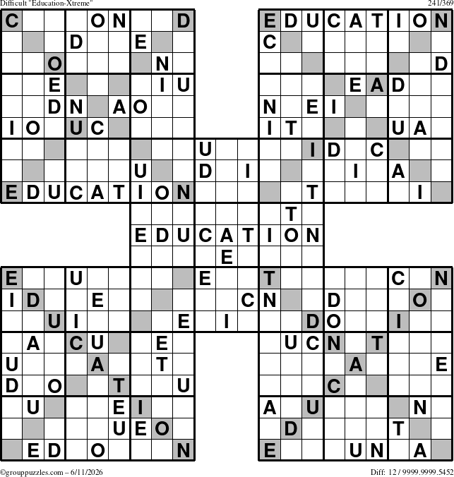 The grouppuzzles.com Difficult Education-Xtreme puzzle for Thursday June 11, 2026
