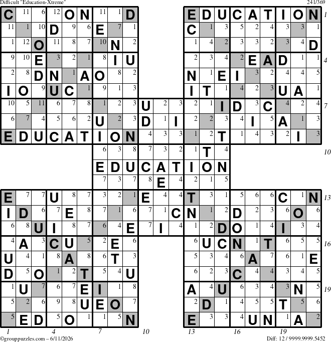 The grouppuzzles.com Difficult Education-Xtreme puzzle for Thursday June 11, 2026, suitable for printing, with all 12 steps marked