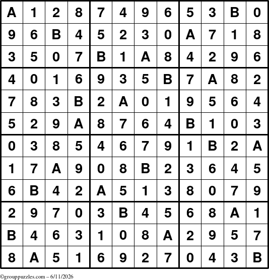 The grouppuzzles.com Answer grid for the Sudoku-12 puzzle for Thursday June 11, 2026
