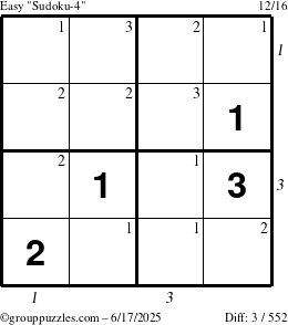 The grouppuzzles.com Easy Sudoku-4 puzzle for Tuesday June 17, 2025 with all 3 steps marked