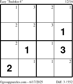 The grouppuzzles.com Easy Sudoku-4 puzzle for Tuesday June 17, 2025 with the first 3 steps marked