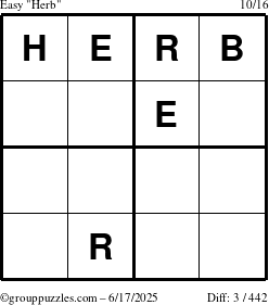 The grouppuzzles.com Easy Herb puzzle for Tuesday June 17, 2025