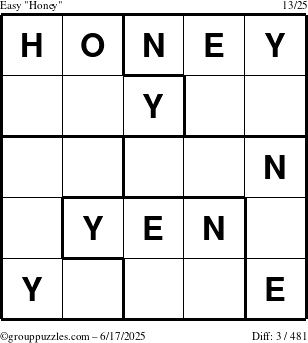 The grouppuzzles.com Easy Honey puzzle for Tuesday June 17, 2025