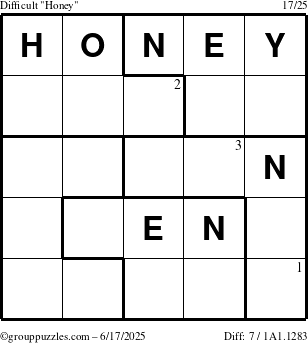 The grouppuzzles.com Difficult Honey puzzle for Tuesday June 17, 2025 with the first 3 steps marked