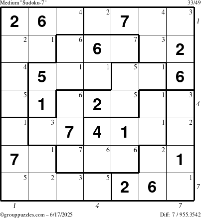 The grouppuzzles.com Medium Sudoku-7 puzzle for Tuesday June 17, 2025 with all 7 steps marked