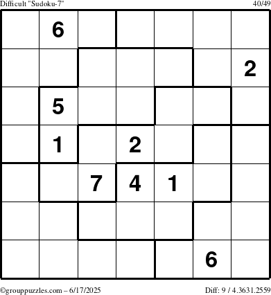 The grouppuzzles.com Difficult Sudoku-7 puzzle for Tuesday June 17, 2025