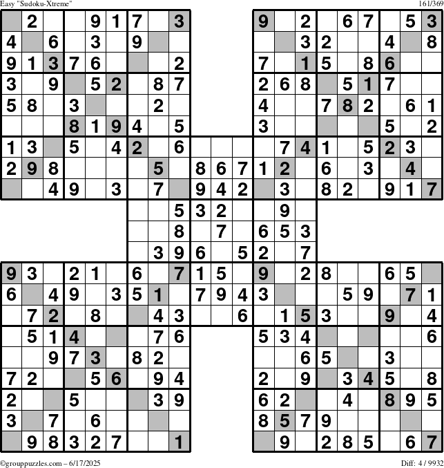 The grouppuzzles.com Easy Sudoku-Xtreme puzzle for Tuesday June 17, 2025