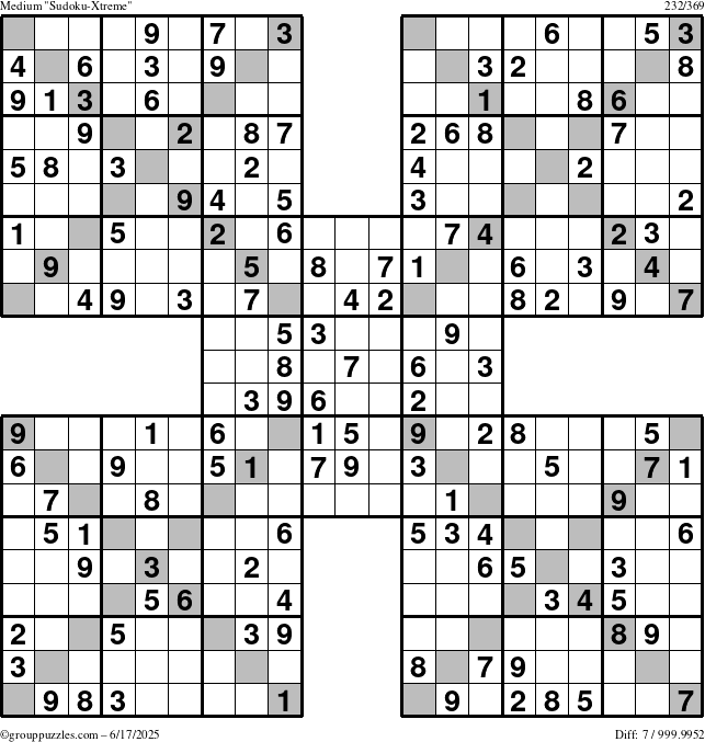 The grouppuzzles.com Medium Sudoku-Xtreme puzzle for Tuesday June 17, 2025