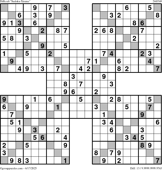 The grouppuzzles.com Difficult Sudoku-Xtreme puzzle for Tuesday June 17, 2025