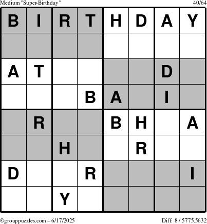 The grouppuzzles.com Medium Super-Birthday puzzle for Tuesday June 17, 2025
