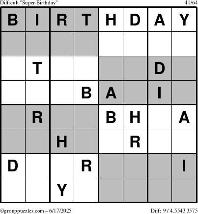 The grouppuzzles.com Difficult Super-Birthday puzzle for Tuesday June 17, 2025