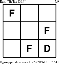 The grouppuzzles.com Easy TicTac-DEF puzzle for Tuesday October 27, 2026