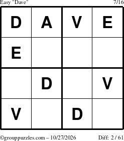 The grouppuzzles.com Easy Dave puzzle for Tuesday October 27, 2026