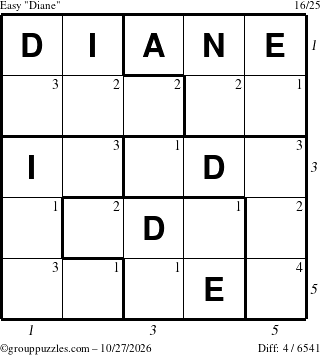 The grouppuzzles.com Easy Diane puzzle for Tuesday October 27, 2026, suitable for printing, with all 4 steps marked