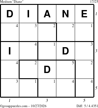 The grouppuzzles.com Medium Diane puzzle for Tuesday October 27, 2026 with all 5 steps marked