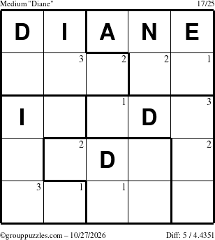 The grouppuzzles.com Medium Diane puzzle for Tuesday October 27, 2026 with the first 3 steps marked