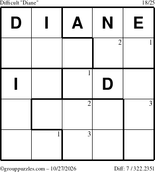 The grouppuzzles.com Difficult Diane puzzle for Tuesday October 27, 2026 with the first 3 steps marked