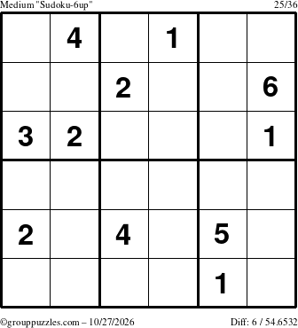 The grouppuzzles.com Medium Sudoku-6up puzzle for Tuesday October 27, 2026