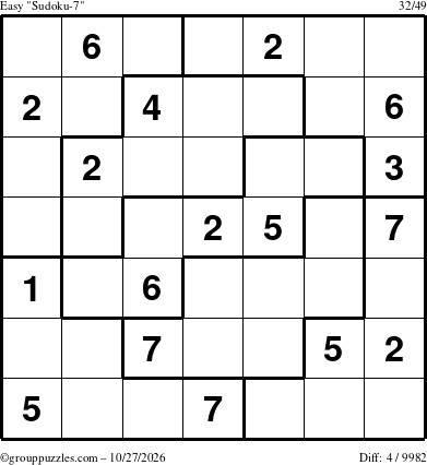 The grouppuzzles.com Easy Sudoku-7 puzzle for Tuesday October 27, 2026