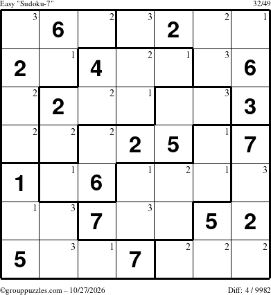 The grouppuzzles.com Easy Sudoku-7 puzzle for Tuesday October 27, 2026 with the first 3 steps marked