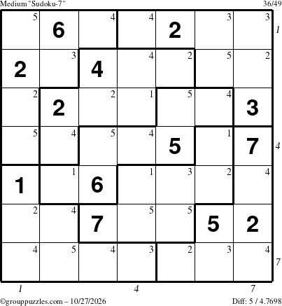 The grouppuzzles.com Medium Sudoku-7 puzzle for Tuesday October 27, 2026 with all 5 steps marked