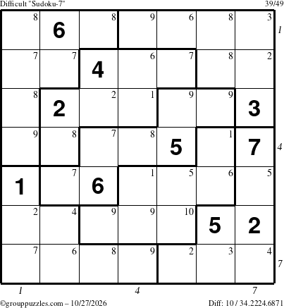 The grouppuzzles.com Difficult Sudoku-7 puzzle for Tuesday October 27, 2026 with all 10 steps marked