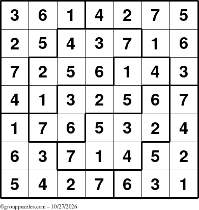 The grouppuzzles.com Answer grid for the Sudoku-7 puzzle for Tuesday October 27, 2026