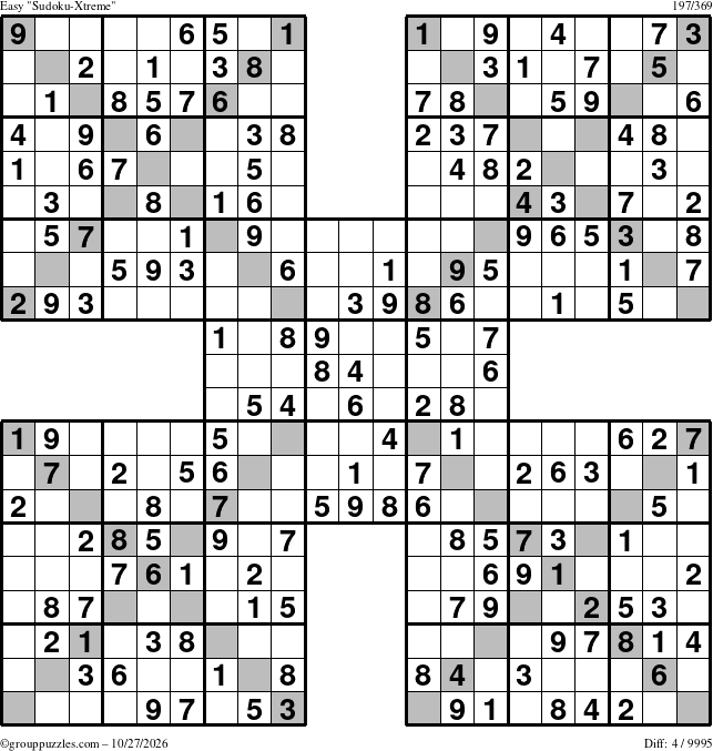 The grouppuzzles.com Easy Sudoku-Xtreme puzzle for Tuesday October 27, 2026