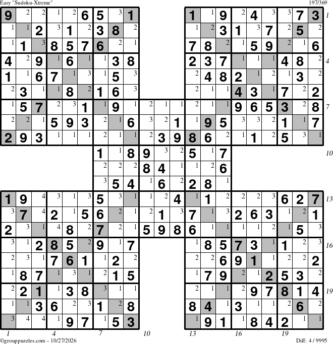 The grouppuzzles.com Easy Sudoku-Xtreme puzzle for Tuesday October 27, 2026 with all 4 steps marked