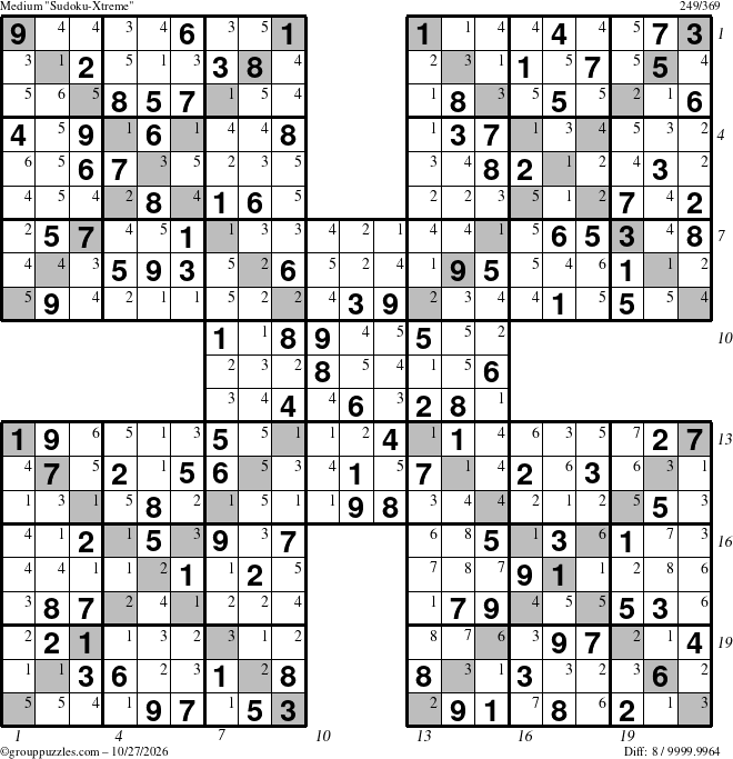 The grouppuzzles.com Medium Sudoku-Xtreme puzzle for Tuesday October 27, 2026, suitable for printing, with all 8 steps marked