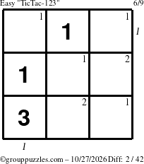 The grouppuzzles.com Easy TicTac-123 puzzle for Tuesday October 27, 2026, suitable for printing, with all 2 steps marked