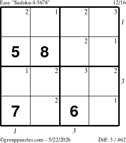 The grouppuzzles.com Easy Sudoku-4-5678 puzzle for Friday May 22, 2026 with all 3 steps marked
