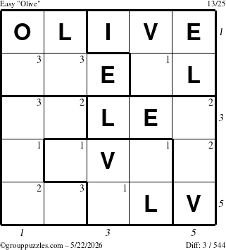 The grouppuzzles.com Easy Olive puzzle for Friday May 22, 2026 with all 3 steps marked