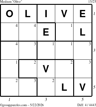 The grouppuzzles.com Medium Olive puzzle for Friday May 22, 2026 with all 4 steps marked