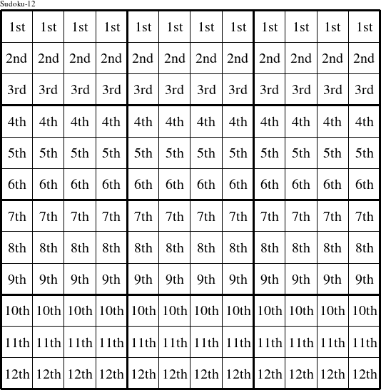 Each row is a group numbered as shown in this Sudoku-12 figure.