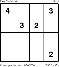 The grouppuzzles.com Easy Sudoku-4 puzzle for Thursday April 30, 2026