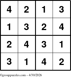 The grouppuzzles.com Answer grid for the Sudoku-4 puzzle for Thursday April 30, 2026