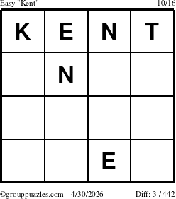 The grouppuzzles.com Easy Kent puzzle for Thursday April 30, 2026