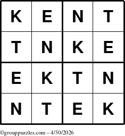 The grouppuzzles.com Answer grid for the Kent puzzle for Thursday April 30, 2026