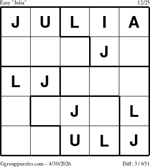 The grouppuzzles.com Easy Julia puzzle for Thursday April 30, 2026